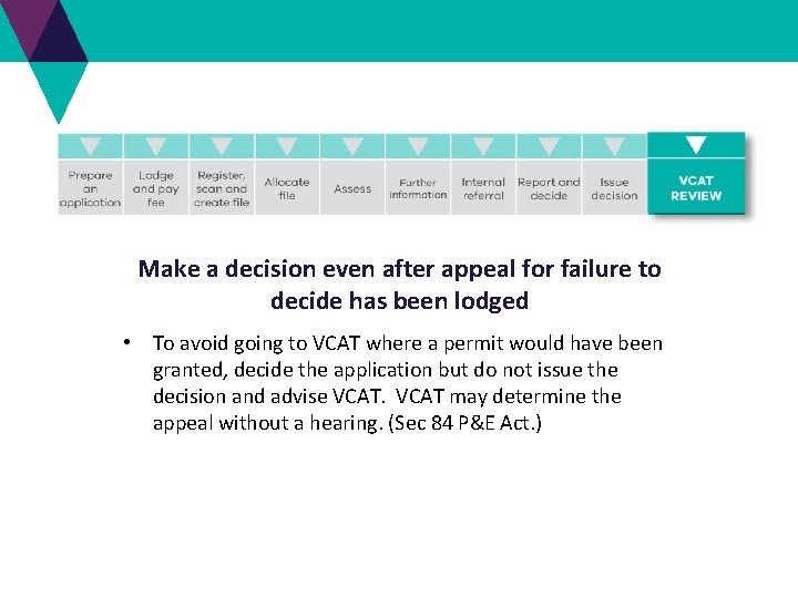 Make a decision even after appeal for failure to decide has been lodged • Make a decision even after appeal for failure to decide has been lodged •