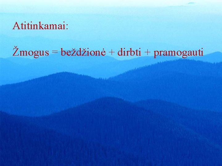 Atitinkamai: Žmogus = beždžionė + dirbti + pramogauti 