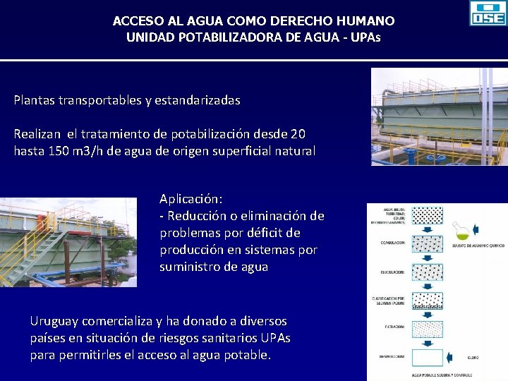 ACCESO AL AGUA COMO DERECHO HUMANO UNIDAD POTABILIZADORA DE AGUA - UPAs Plantas transportables