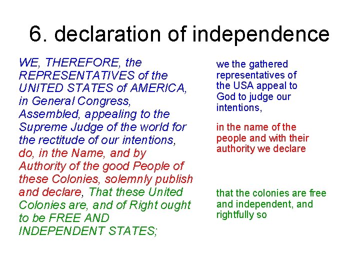 6. declaration of independence WE, THEREFORE, the REPRESENTATIVES of the UNITED STATES of AMERICA,