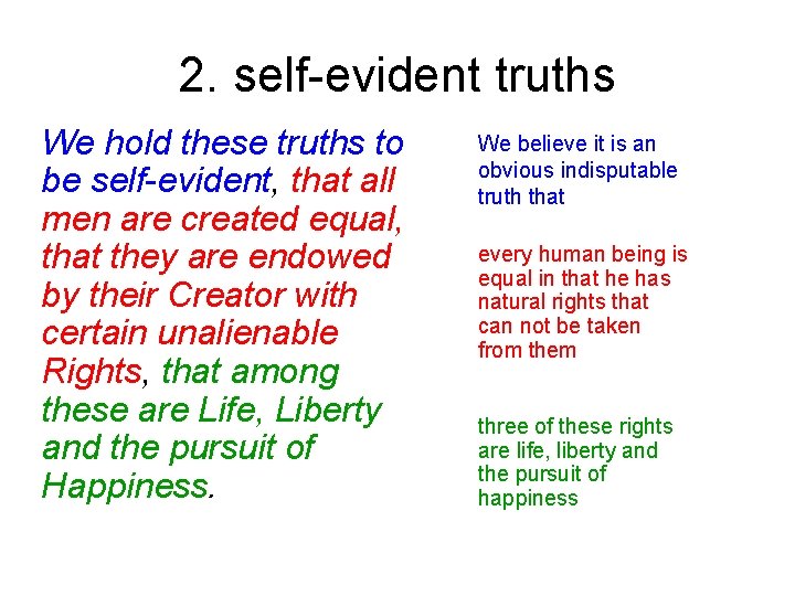 2. self-evident truths We hold these truths to be self-evident, that all men are
