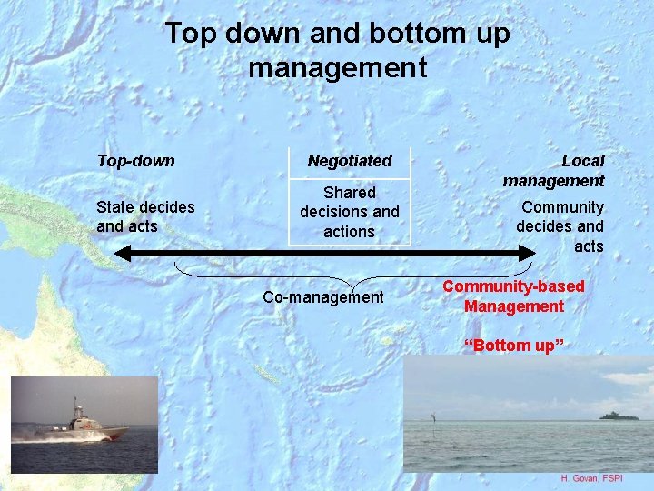 Top down and bottom up management Top-down State decides and acts Negotiated Shared decisions