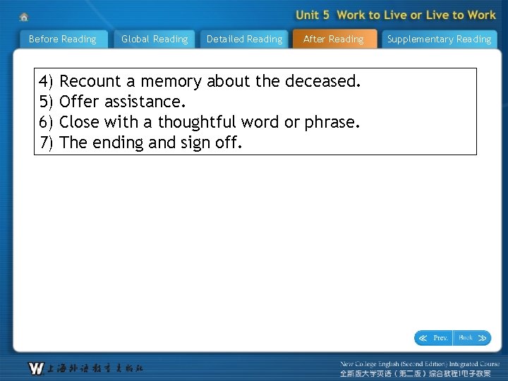 Before Reading 4) 5) 6) 7) Global Reading Detailed Reading After Reading Recount a
