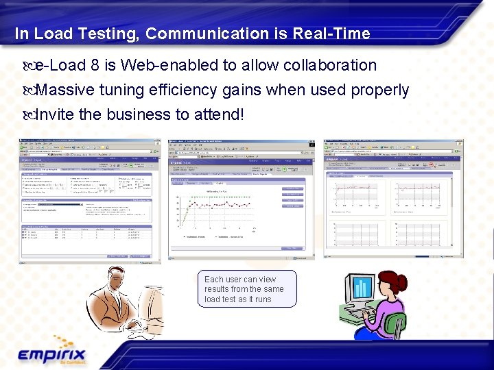 In Load Testing, Communication is Real-Time e-Load 8 is Web-enabled to allow collaboration Massive