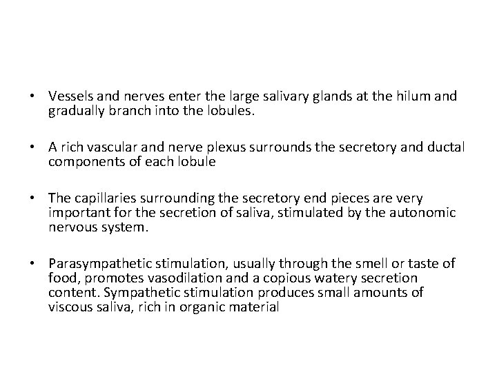  • Vessels and nerves enter the large salivary glands at the hilum and