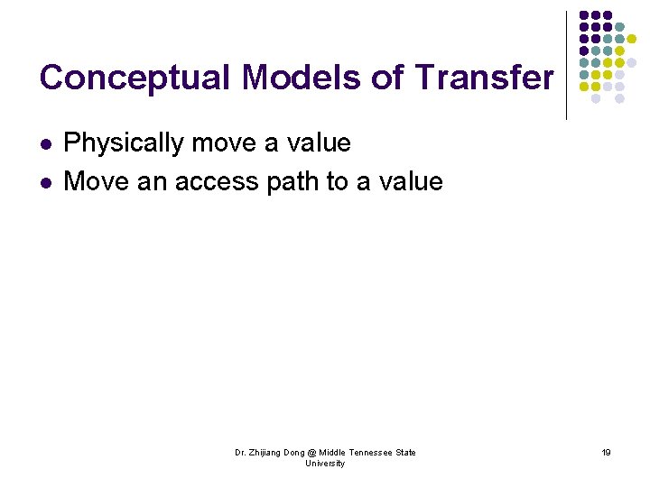 Conceptual Models of Transfer l l Physically move a value Move an access path