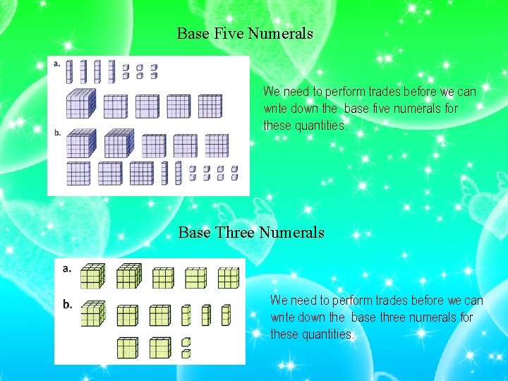 Base Five Numerals We need to perform trades before we can write down the