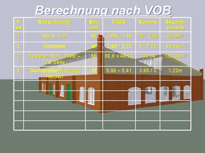 Berechnung nach VOB P os Bezeichnung Einheit Maße Summe Gesamtsumme 1 West - Ost