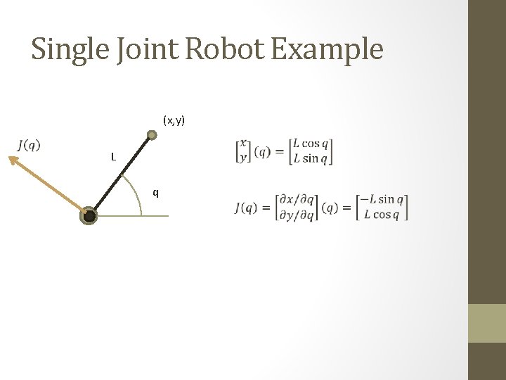 Single Joint Robot Example (x, y) L q 