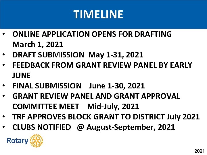 TIMELINE • ONLINE APPLICATION OPENS FOR DRAFTING March 1, 2021 • DRAFT SUBMISSION May