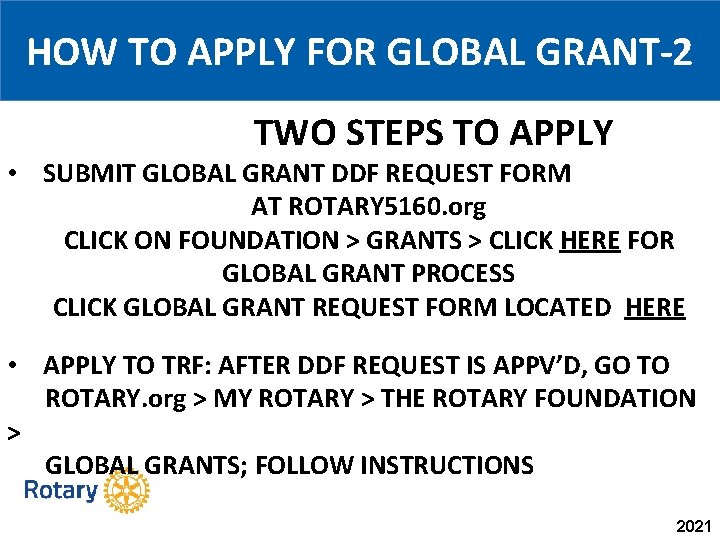 HOW TO APPLY FOR GLOBAL GRANT-2 HHOW TO APPTWO STEPS TO APPLY • SUBMIT