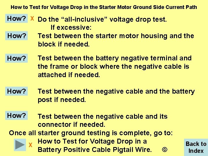 How to Test for Voltage Drop in the Starter Motor Ground Side Current Path