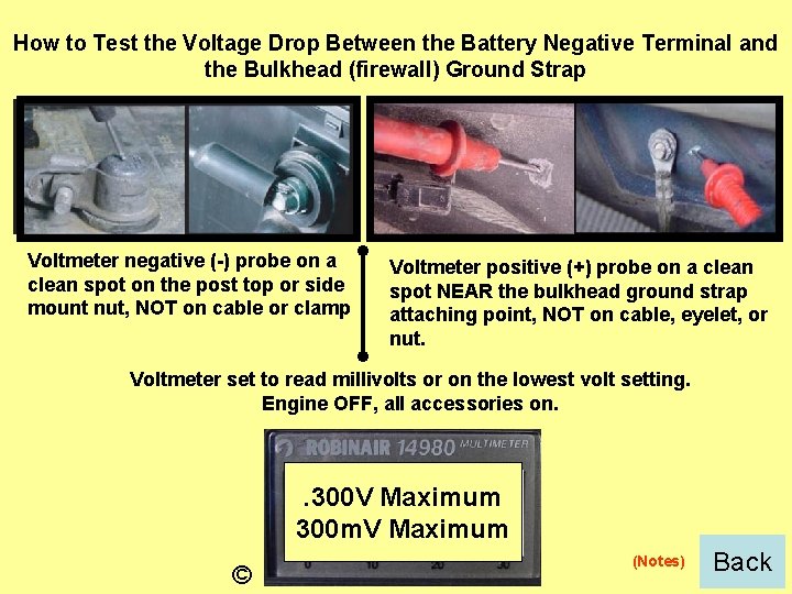 How to Test the Voltage Drop Between the Battery Negative Terminal and the Bulkhead