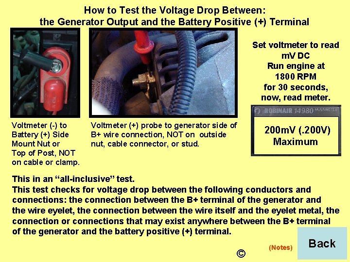 How to Test the Voltage Drop Between: the Generator Output and the Battery Positive