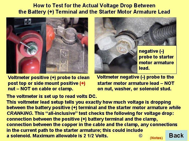 How to Test for the Actual Voltage Drop Between the Battery (+) Terminal and