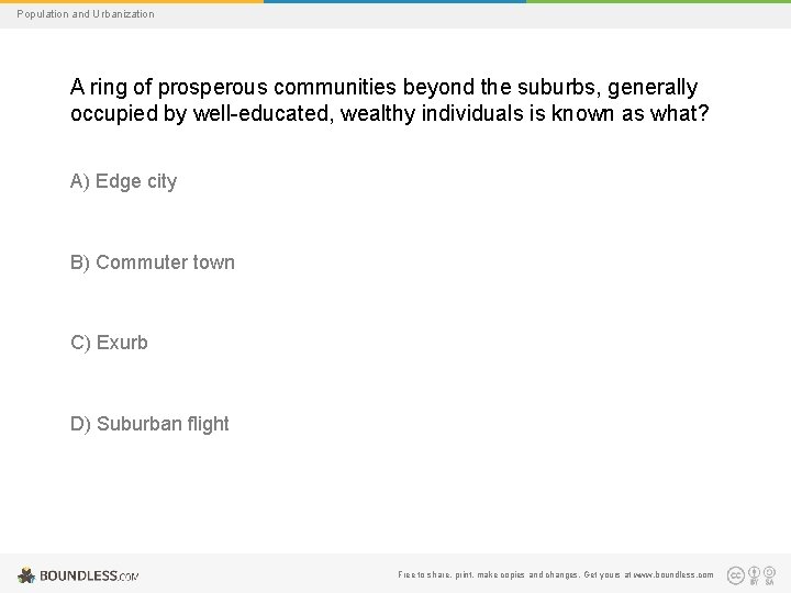 Population and Urbanization A ring of prosperous communities beyond the suburbs, generally occupied by