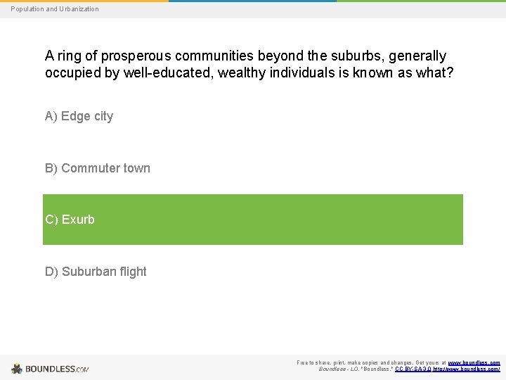 Population and Urbanization A ring of prosperous communities beyond the suburbs, generally occupied by