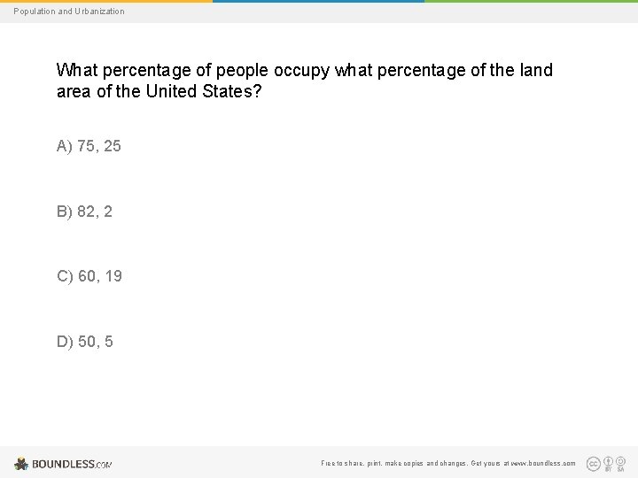 Population and Urbanization What percentage of people occupy what percentage of the land area