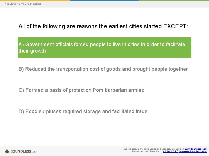 Population and Urbanization All of the following are reasons the earliest cities started EXCEPT: