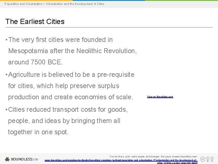 Population and Urbanization > Urbanization and the Development of Cities The Earliest Cities •