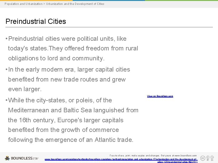 Population and Urbanization > Urbanization and the Development of Cities Preindustrial Cities • Preindustrial