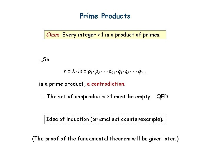 Prime Products Claim: Every integer > 1 is a product of primes. …So n