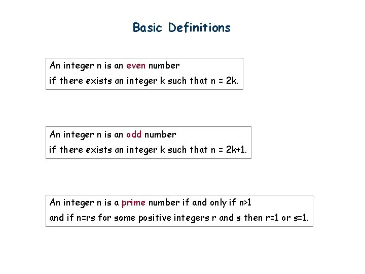 Basic Definitions An integer n is an even number if there exists an integer