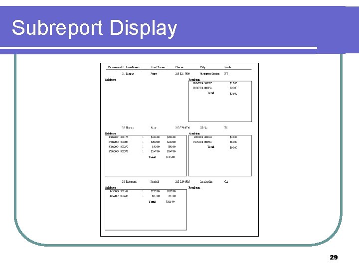 Subreport Display 29 