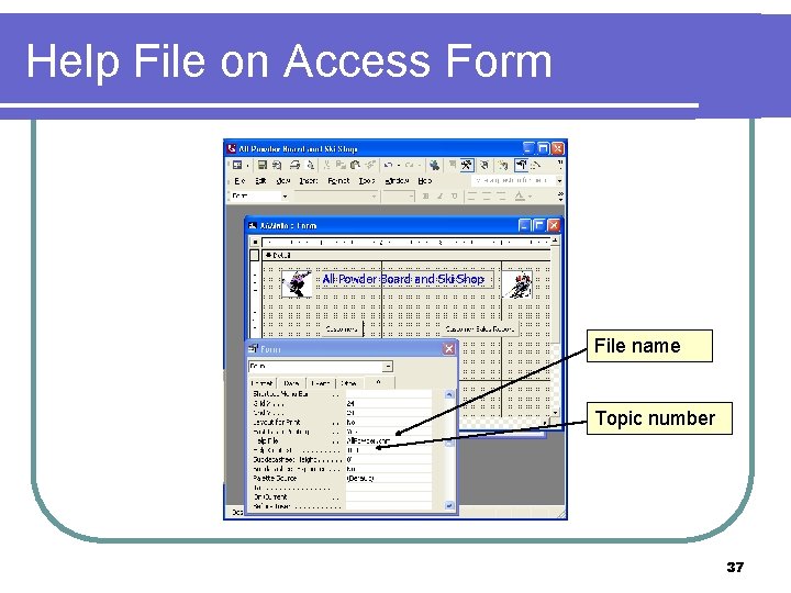 Help File on Access Form File name Topic number 37 