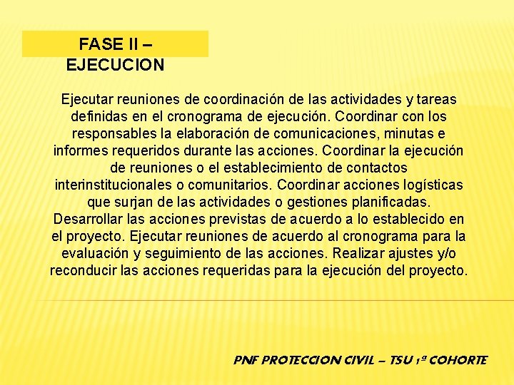 FASE II – EJECUCION Ejecutar reuniones de coordinación de las actividades y tareas definidas