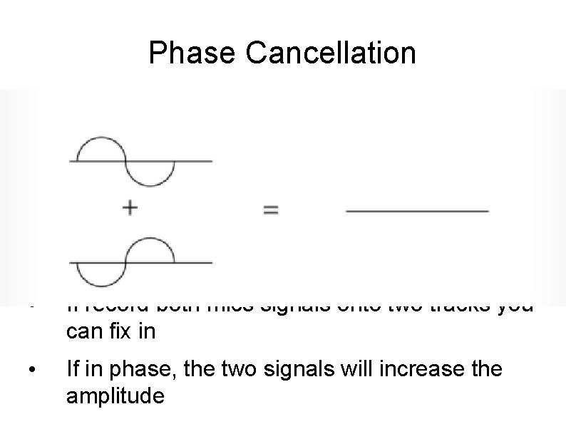 Phase Cancellation • Record a sound event w/ 2 mics or mix two sounds