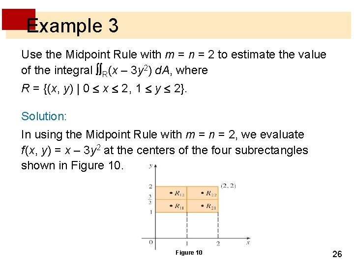 Example 3 Use the Midpoint Rule with m = n = 2 to estimate