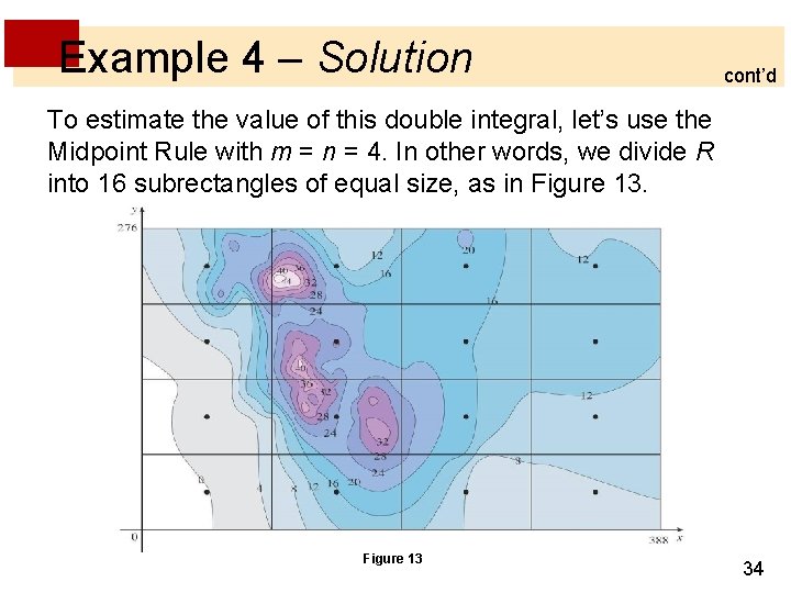 Example 4 – Solution cont’d To estimate the value of this double integral, let’s