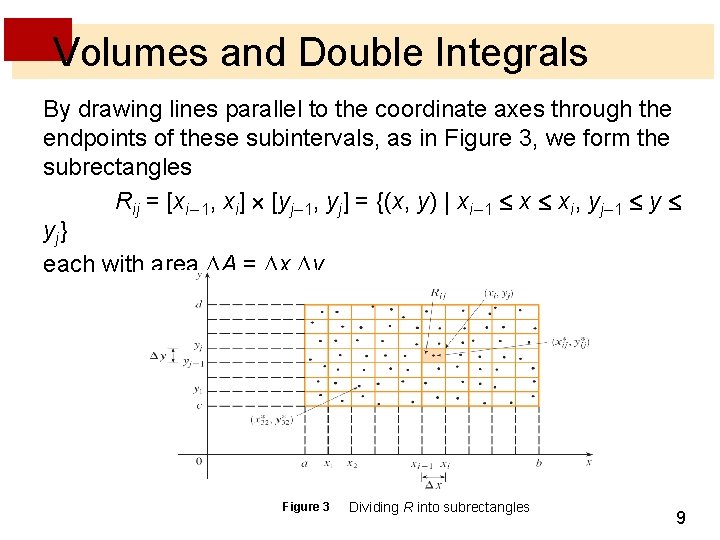 Volumes and Double Integrals By drawing lines parallel to the coordinate axes through the