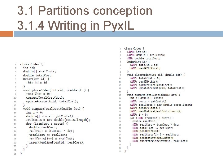 3. 1 Partitions conception 3. 1. 4 Writing in Pyx. IL 
