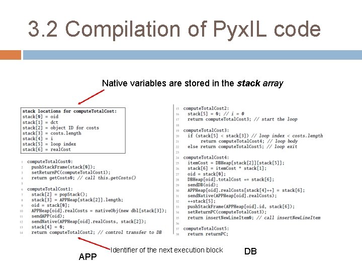 3. 2 Compilation of Pyx. IL code Native variables are stored in the stack