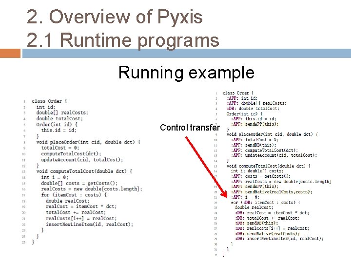 2. Overview of Pyxis 2. 1 Runtime programs Running example Control transfer 