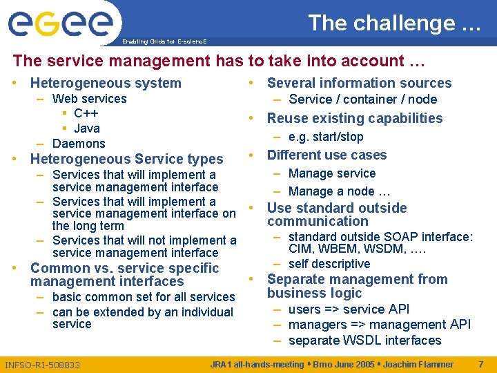 The challenge … Enabling Grids for E-scienc. E The service management has to take
