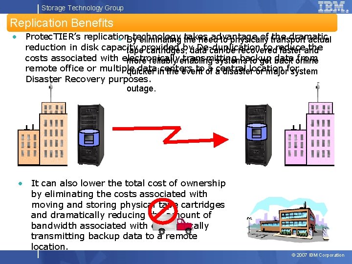 Storage Technology Group Replication Benefits • Protec. TIER’s replication takes advantage of transport the