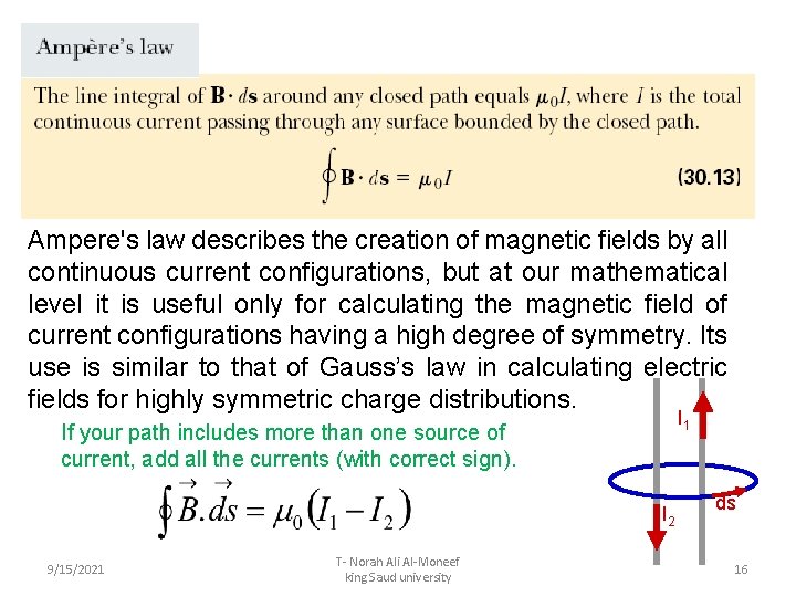 Ampere's law describes the creation of magnetic fields by all continuous current configurations, but
