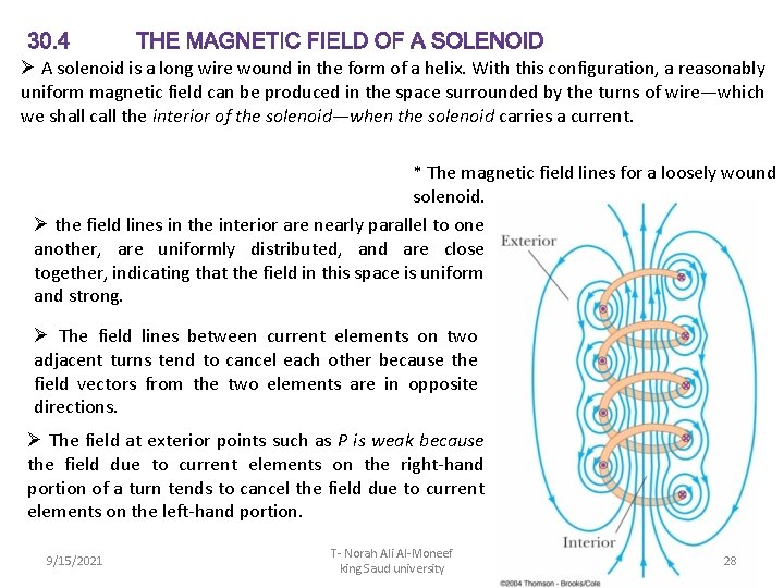 Ø A solenoid is a long wire wound in the form of a helix.