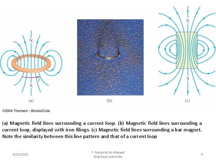 (a) Magnetic field lines surrounding a current loop. (b) Magnetic field lines surrounding a