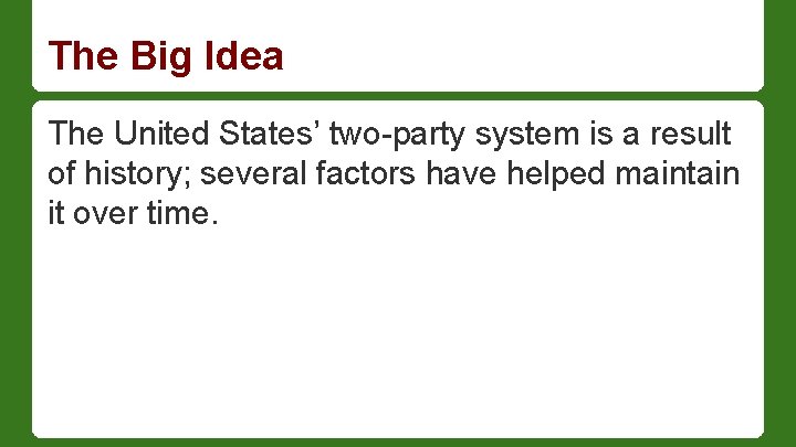 The Big Idea The United States’ two-party system is a result of history; several