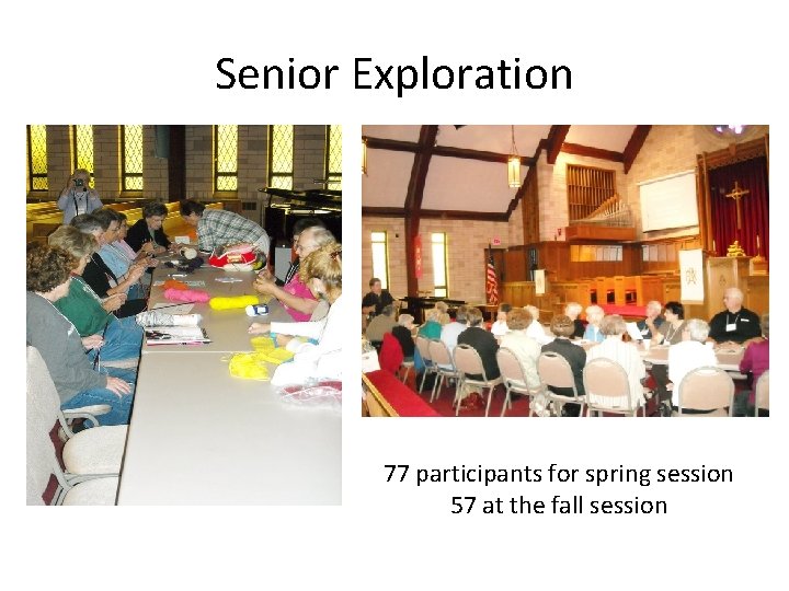 Senior Exploration 77 participants for spring session 57 at the fall session 