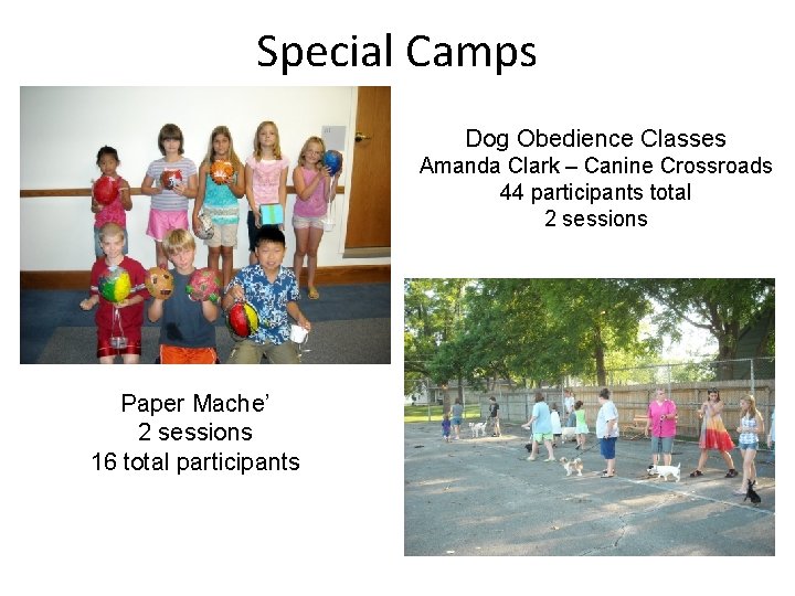 Special Camps Dog Obedience Classes Amanda Clark – Canine Crossroads 44 participants total 2