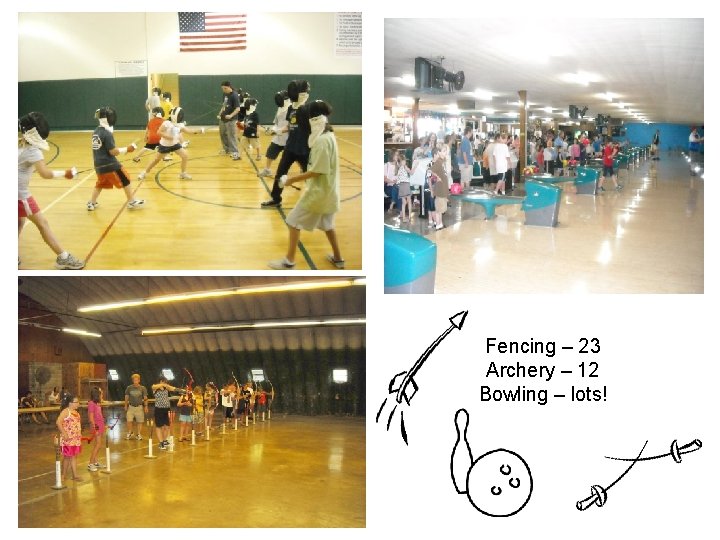 Fencing – 23 Archery – 12 Bowling – lots! 