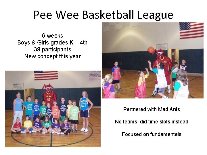 Pee Wee Basketball League 6 weeks Boys & Girls grades K – 4 th