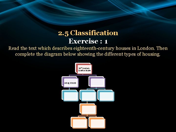 2. 5 Classification Exercise : 1 Read the text which describes eighteenth-century houses in