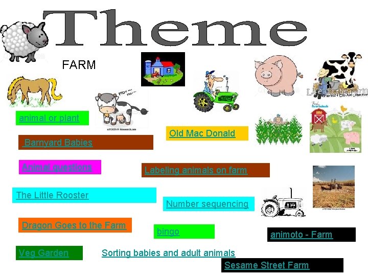 FARM animal or plant Old Mac Donald Barnyard Babies Animal questions Labeling animals on