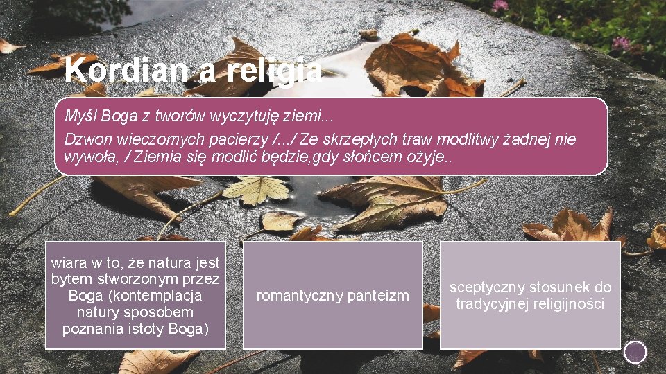 Kordian a religia Myśl Boga z tworów wyczytuję ziemi. . . Dzwon wieczornych pacierzy